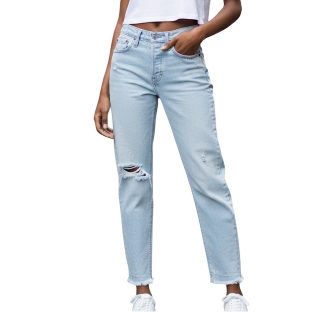 501 Levi's Light Blue premium Ripped‎ Ankle Jeans